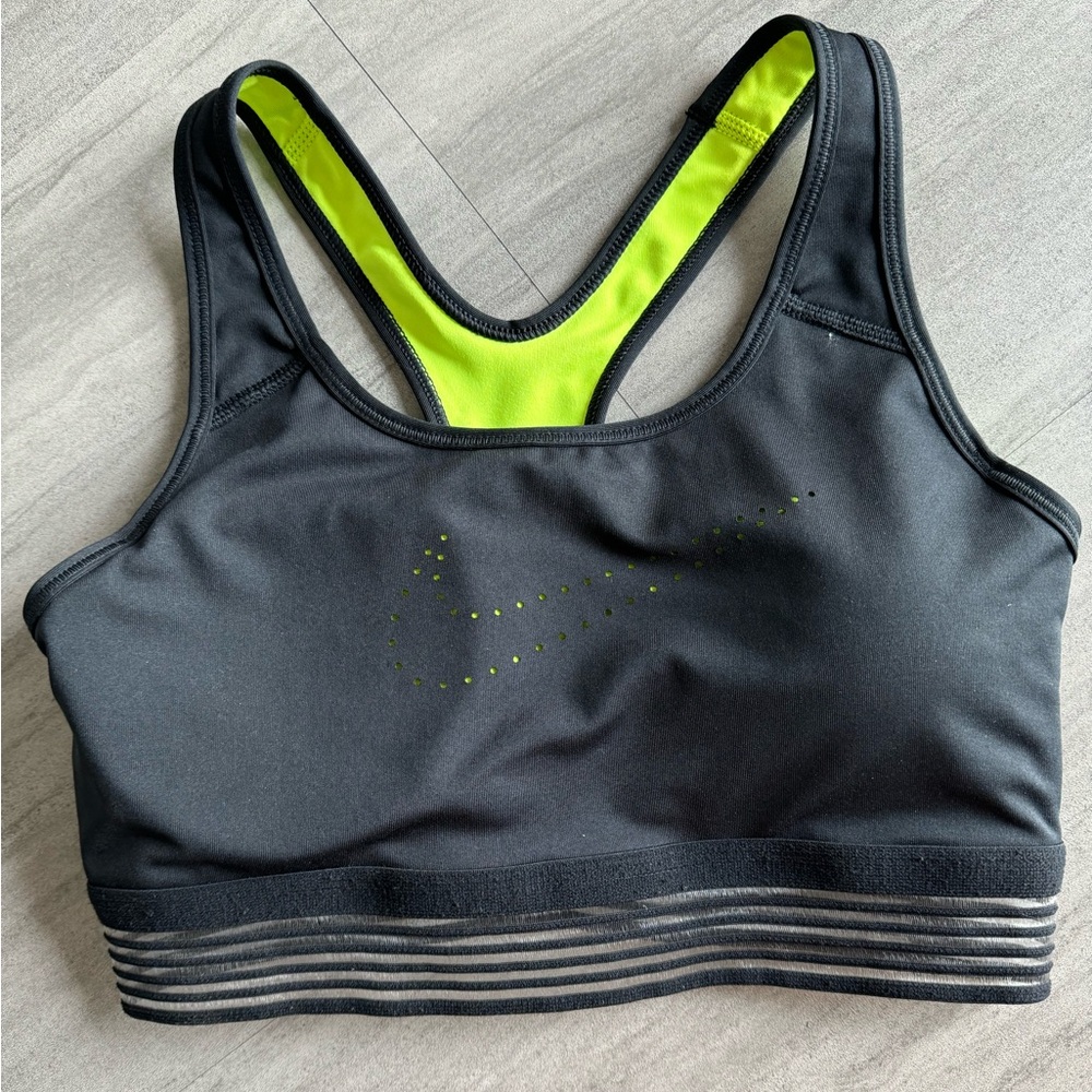 Neon Yellow Green and Black Nike Dri Fit and Mesh Logo Sporta Bra